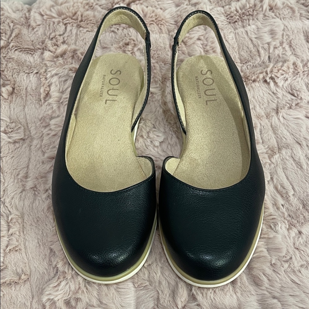 SOUL Naturalizer Idea-Dorsey Black Slingback Flats, NWT